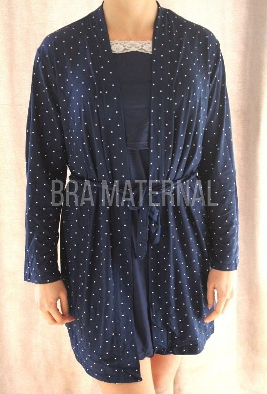 CONJUNTO CAMISOLA Y BATA AZUL PUNTOS