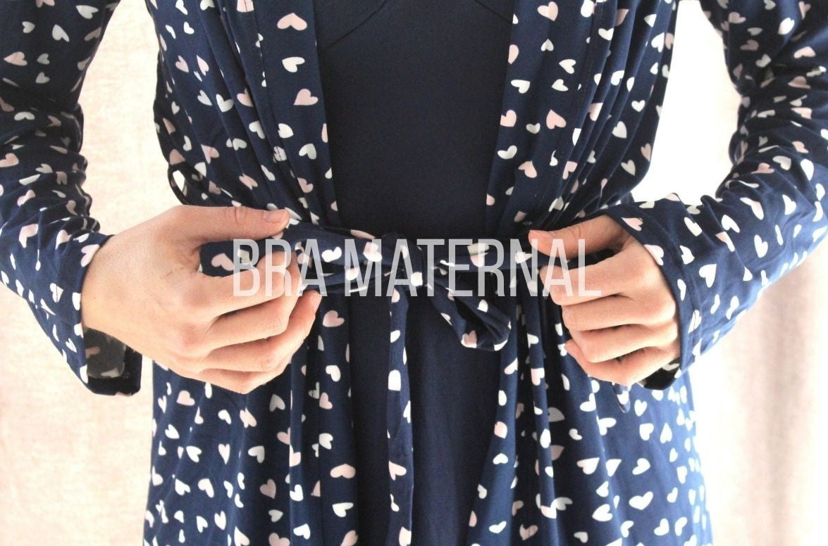 CONJUNTO CAMISOLA Y BATA AZUL CORAZONES